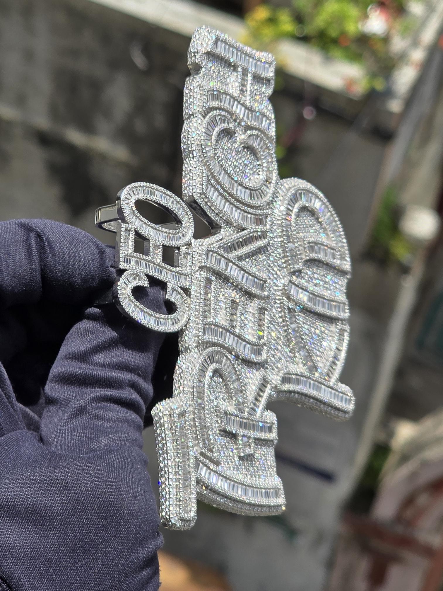 5" Fully Iced Trench Kid VVS Moissanite Pendant, Pass Diamond Test, Icy Hip Hop Jewelry, Solid Back Custom Pendant