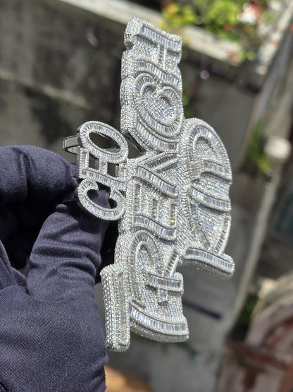 5" Fully Iced Trench Kid VVS Moissanite Pendant, Pass Diamond Test, Icy Hip Hop Jewelry, Solid Back Custom Pendant