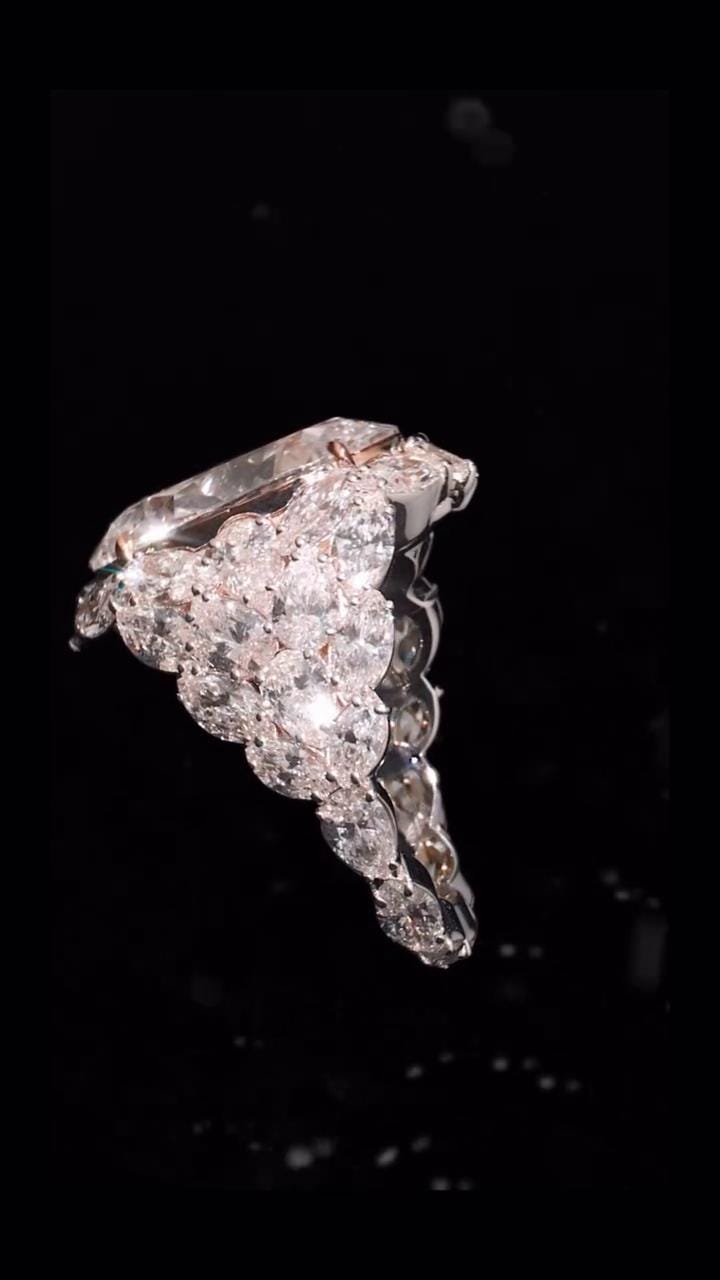 8ct Oval Moissanite Cluster Ring with Pear and Marquise Stones, Hip Hop Pinky Ring for Rappers, 925 Sterling Silver Rose & Silver Dual Tone