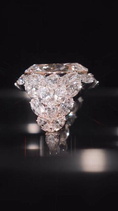 8ct Oval Moissanite Cluster Ring with Pear and Marquise Stones, Hip Hop Pinky Ring for Rappers, 925 Sterling Silver Rose & Silver Dual Tone
