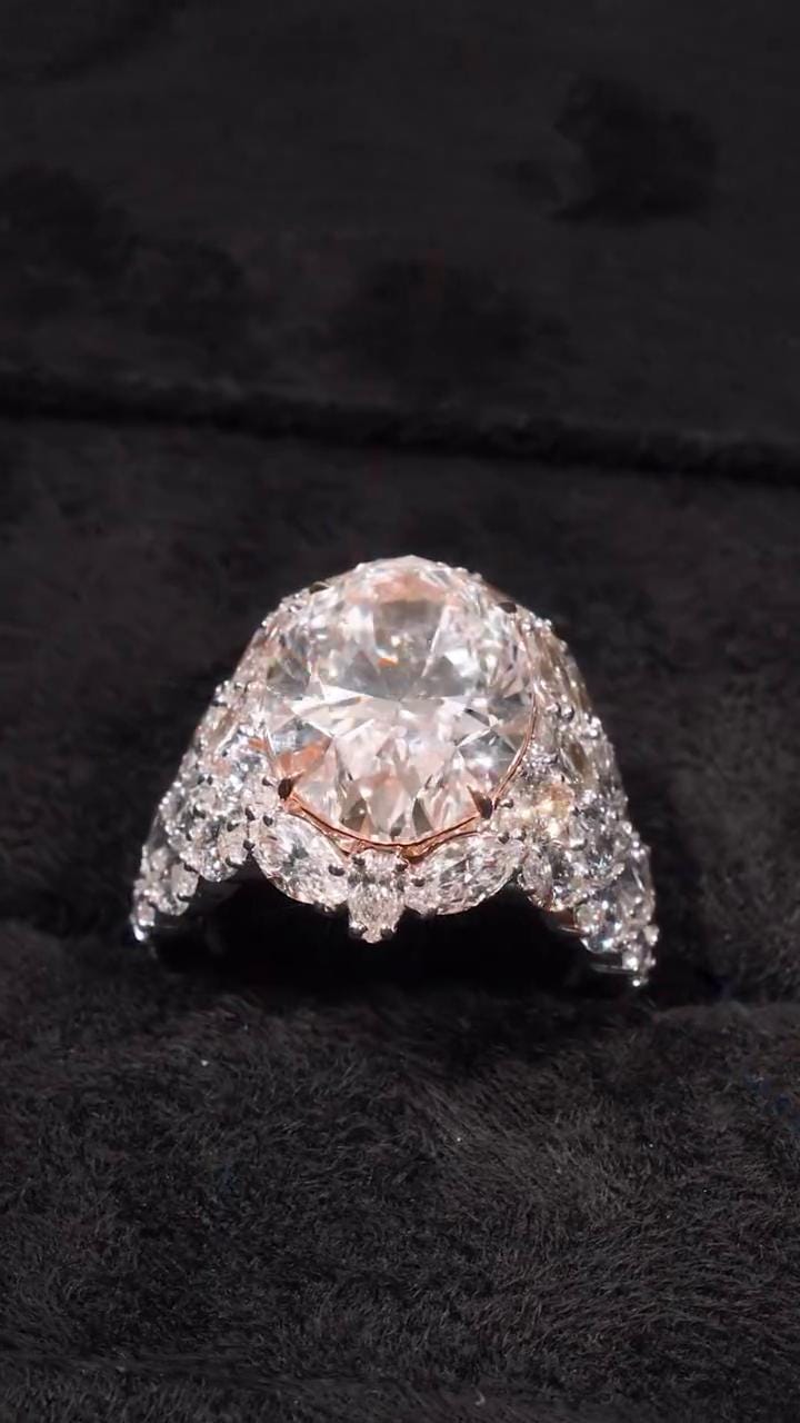 8ct Oval Moissanite Cluster Ring with Pear and Marquise Stones, Hip Hop Pinky Ring for Rappers, 925 Sterling Silver Rose & Silver Dual Tone