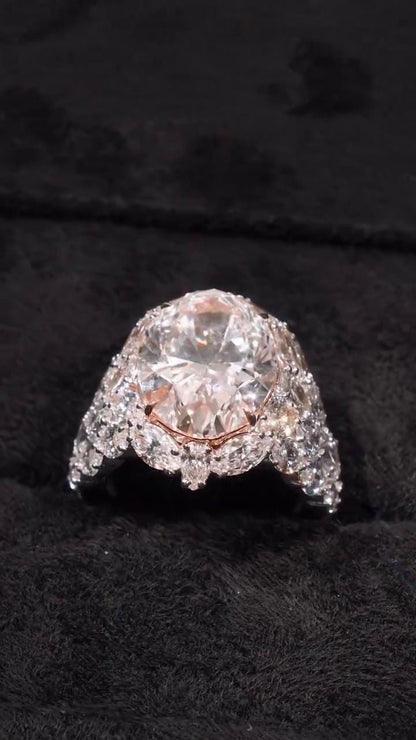 8ct Oval Moissanite Cluster Ring with Pear and Marquise Stones, Hip Hop Pinky Ring for Rappers, 925 Sterling Silver Rose & Silver Dual Tone