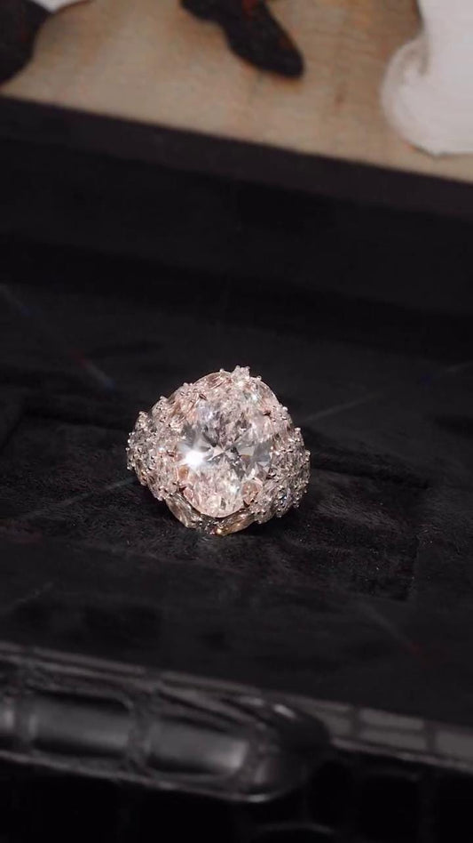 8ct Oval-Shaped Moissanite and Pear Cut Accent Stones Iced-Out Ring - White & Rose Gold Finish, Luxury Hip-Hop Bling