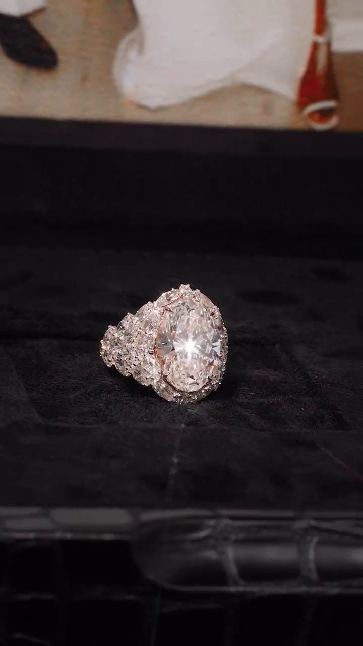 8ct Oval Moissanite Cluster Ring with Pear and Marquise Stones, Hip Hop Pinky Ring for Rappers, 925 Sterling Silver Rose & Silver Dual Tone