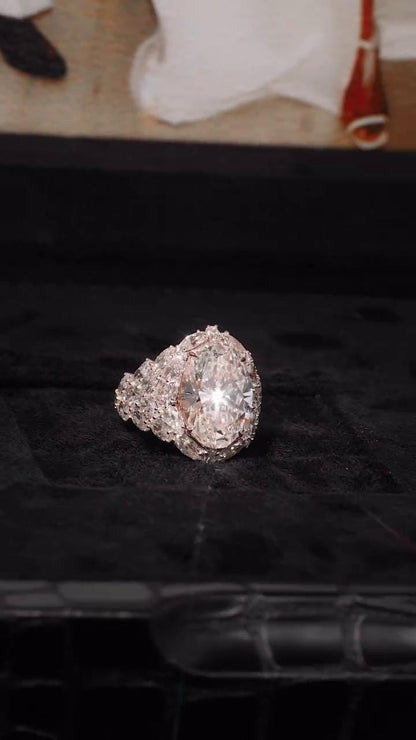 8ct Oval Moissanite Cluster Ring with Pear and Marquise Stones, Hip Hop Pinky Ring for Rappers, 925 Sterling Silver Rose & Silver Dual Tone