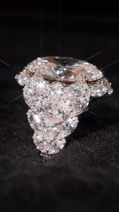 8ct Oval Moissanite Cluster Ring with Pear and Marquise Stones, Hip Hop Pinky Ring for Rappers, 925 Sterling Silver Rose & Silver Dual Tone