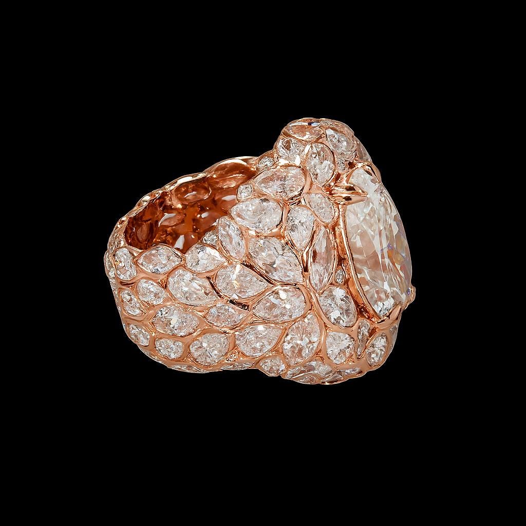 10ct Oval Moissanite Pinky Ring, Rose Gold Iced Out Hip Hop Ring, Pear & Marquise Cluster Bling, Rapper Statement Jewelry