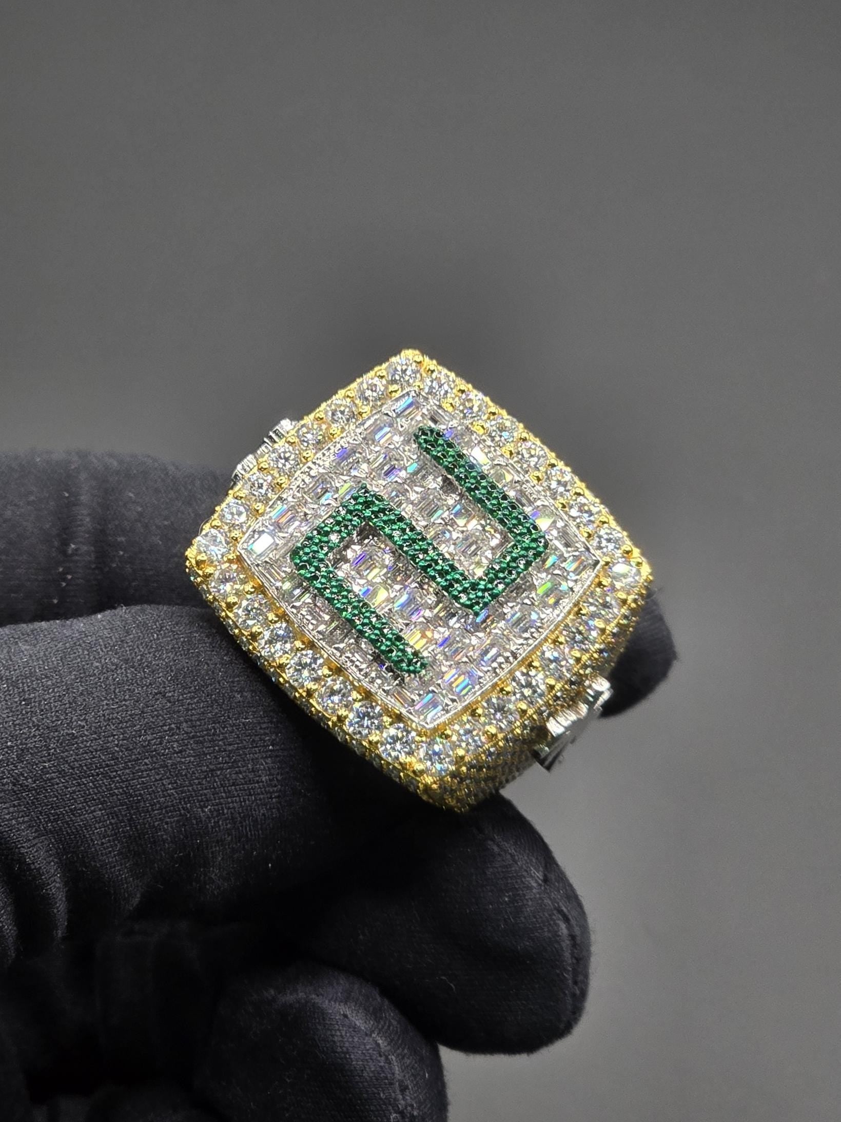 Custom Iced Out Championship Ring, 925 Sterling Silver & VVS Moissanite, Personalized Hip Hop Bling Ring, Men's Statement Jewelry