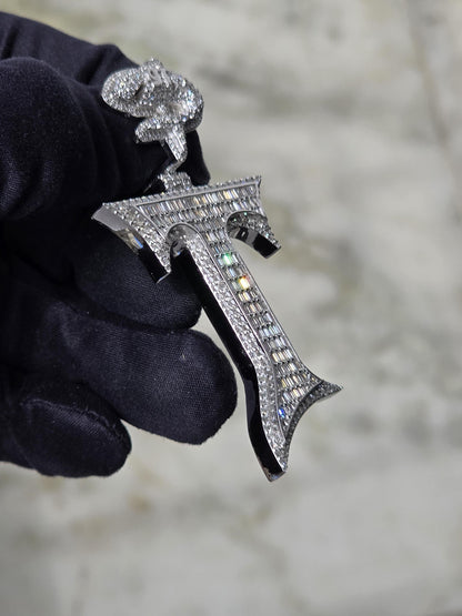 Baguette cut VVS1 Moissanite Letter "T" Pendant, Iced out Chunky Pendant, Custom Alphabet/Letter, 925 Sterling Silver/10k, Hip Hop Pendant