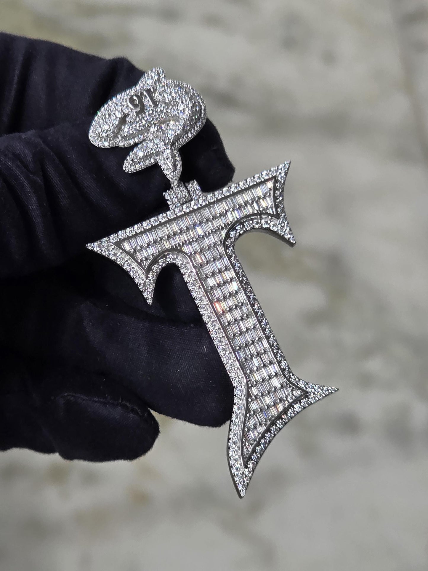 Baguette cut VVS1 Moissanite Letter "T" Pendant, Iced out Chunky Pendant, Custom Alphabet/Letter, 925 Sterling Silver/10k, Hip Hop Pendant