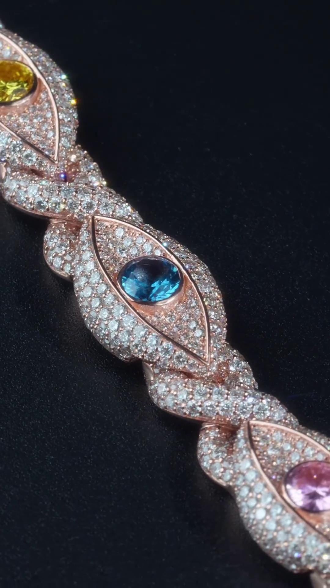 12mm Evil Eye Bracelet VVS Moissanite & Colored CZ, Iced Out Hip Hop Jewelry, Solid 10K Gold / 925 Silver, 6–9 Inch Length