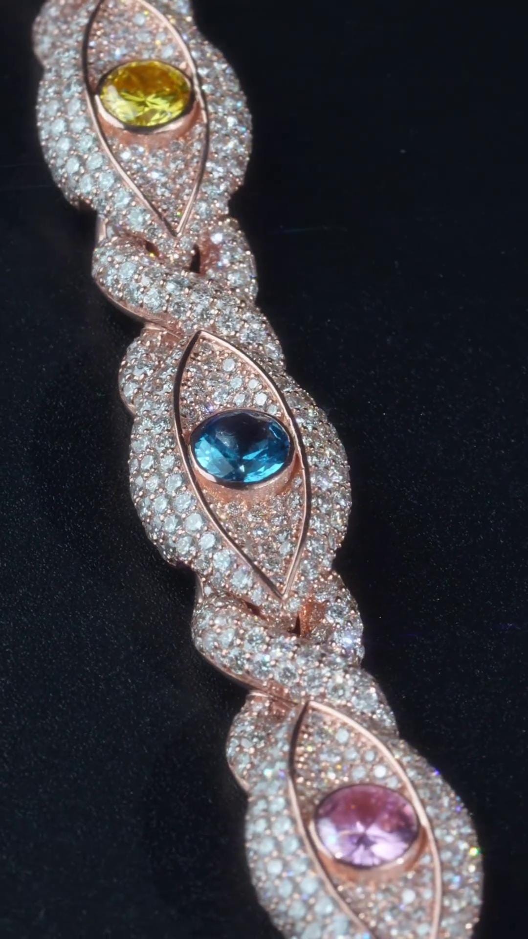 12mm Evil Eye Bracelet VVS Moissanite & Colored CZ, Iced Out Hip Hop Jewelry, Solid 10K Gold / 925 Silver, 6–9 Inch Length