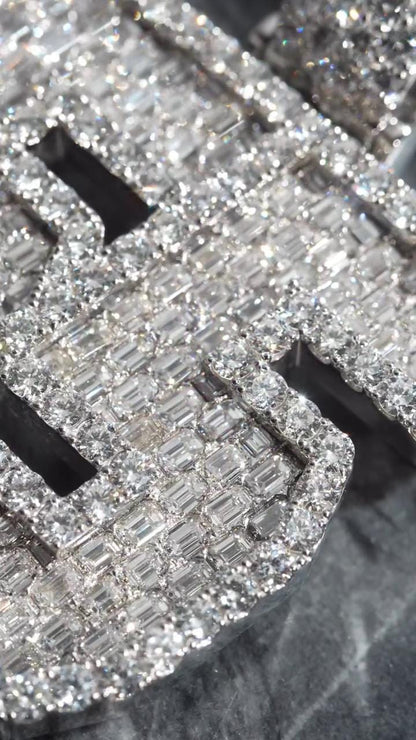 Emerald cut VVS1 Moissanite Layered Pendant, Iced out Chunky Pendant, Custom Letter, 925 Sterling Silver/10k, Hip Hop Pendant