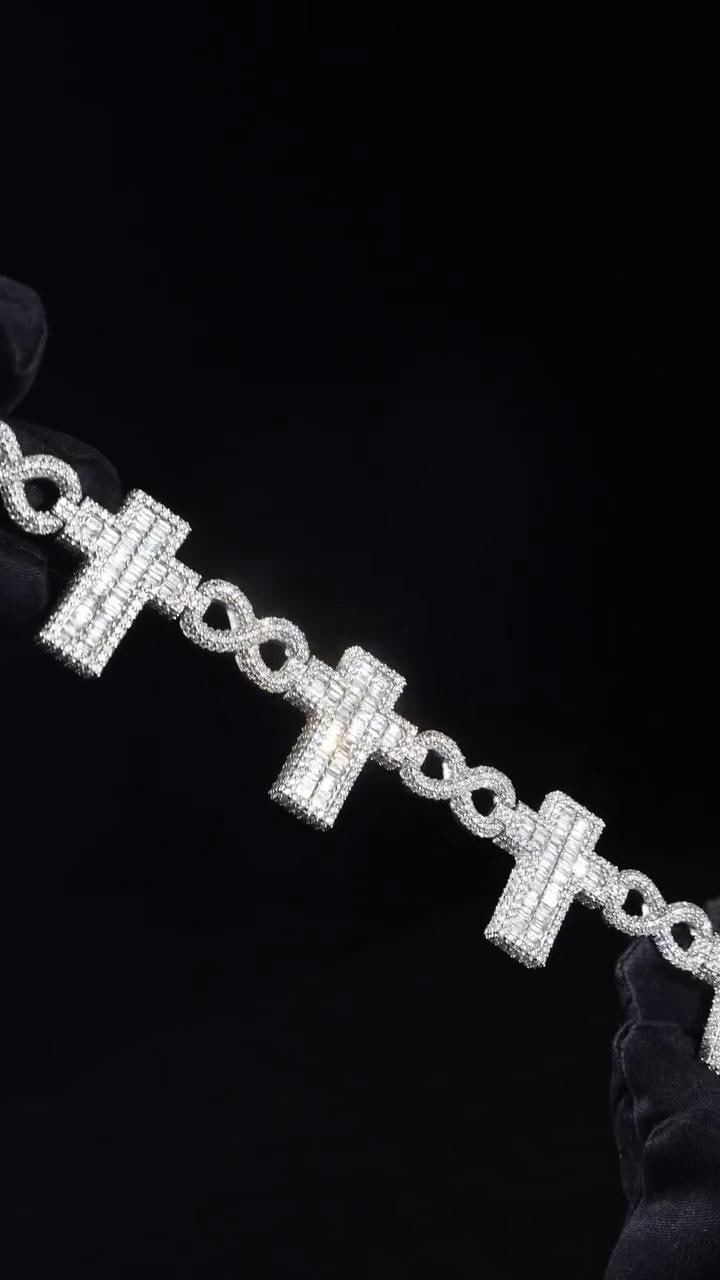 Cross Infinity Moissanite Bracelet, VVS1 Moissanite Passes Diamond Test, 925 Sterling Silver Hip Hop Jewelry, Luxury Bling for Men & Women