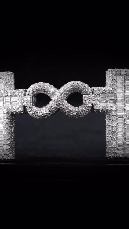 Cross Infinity Moissanite Bracelet, VVS1 Moissanite Passes Diamond Test, 925 Sterling Silver Hip Hop Jewelry, Luxury Bling for Men & Women