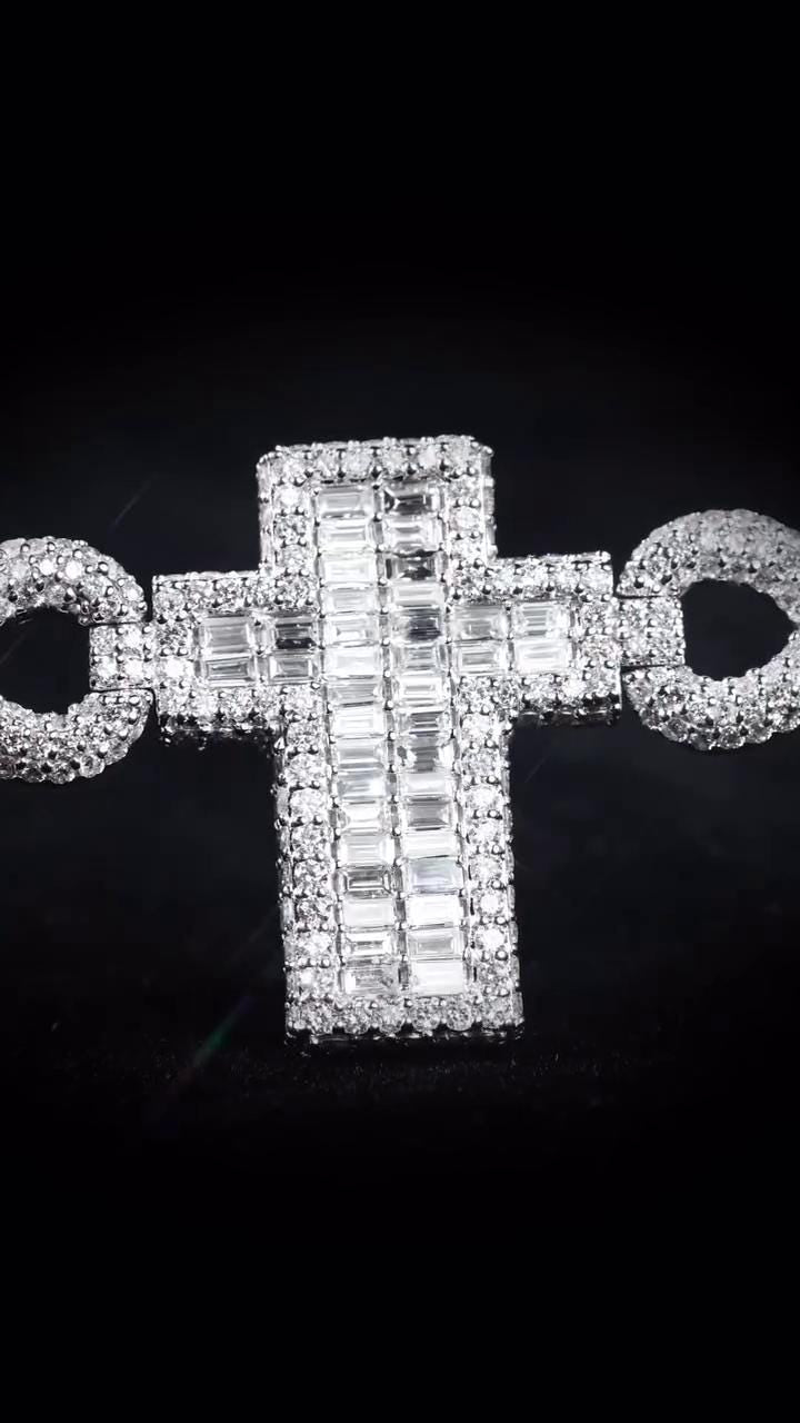 Cross Infinity Moissanite Bracelet, VVS1 Moissanite Passes Diamond Test, 925 Sterling Silver Hip Hop Jewelry, Luxury Bling for Men & Women