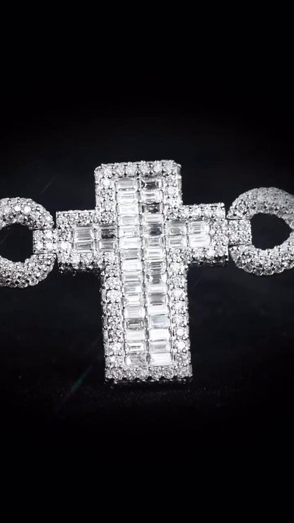 Cross Infinity Moissanite Bracelet, VVS1 Moissanite Passes Diamond Test, 925 Sterling Silver Hip Hop Jewelry, Luxury Bling for Men & Women