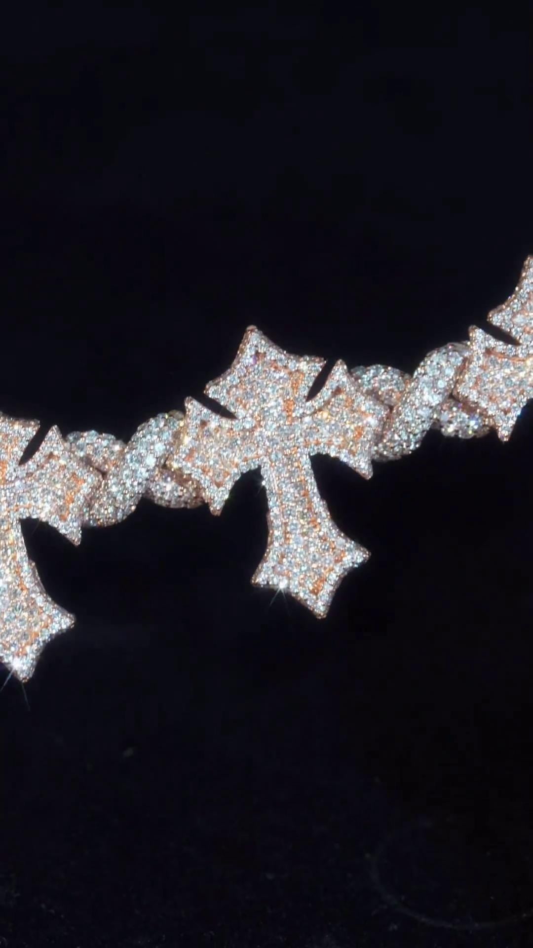 Iced Out Cross Link Bracelet, VVS1 Moissanite Pass Diamond Test, 925 Silver or 10K Gold Hip Hop Jewelry, Luxury Bling for Men & Women