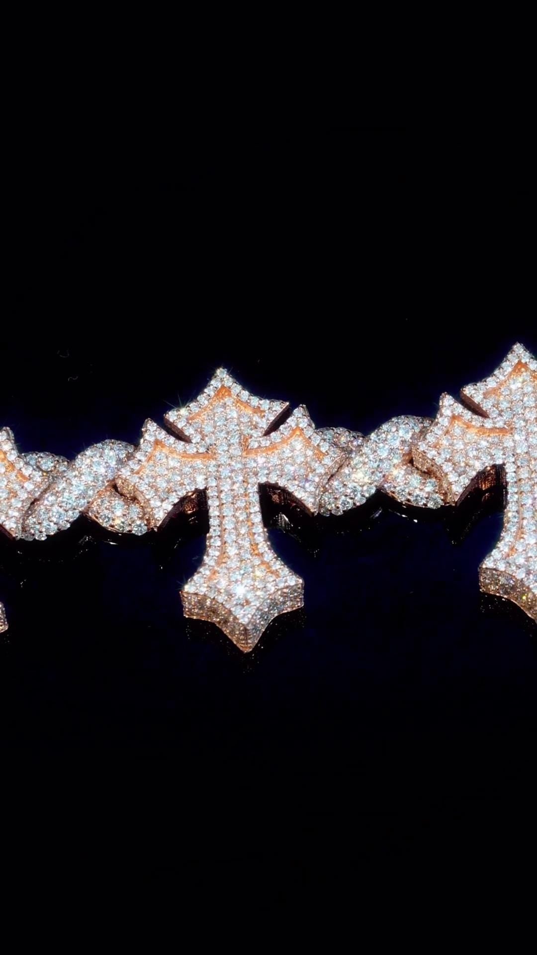 Iced Out Cross Link Bracelet, VVS1 Moissanite Pass Diamond Test, 925 Silver or 10K Gold Hip Hop Jewelry, Luxury Bling for Men & Women