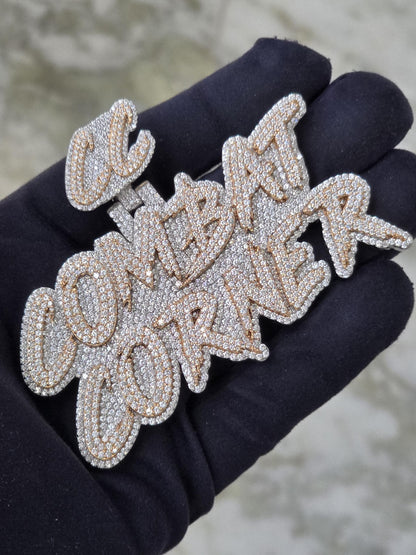 Real Moissanite Diamonds Men Layered Name Pendant, Custom Name, Alphabet, Letter, Cuban Chain, Real Solid 925 Silver, 14k Rose Gold Plated
