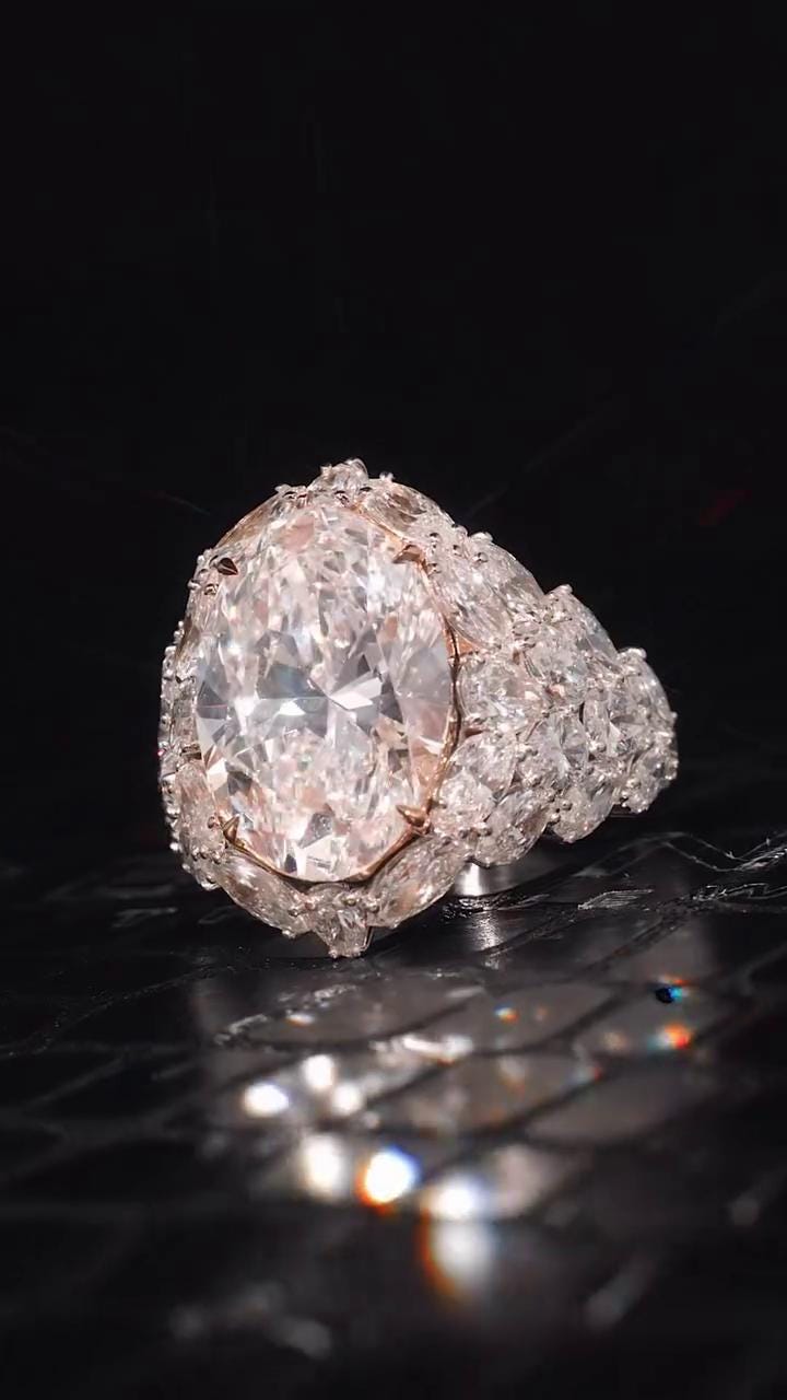 8ct Oval Moissanite Cluster Ring with Pear and Marquise Stones, Hip Hop Pinky Ring for Rappers, 925 Sterling Silver Rose & Silver Dual Tone