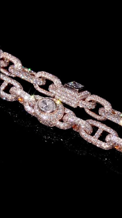 Custom Multi Shape Hermes Link Chain, Over 100ct VVS Diamond Necklace, Unique Hip Hop Jewelry, Iced Out Statement Chain