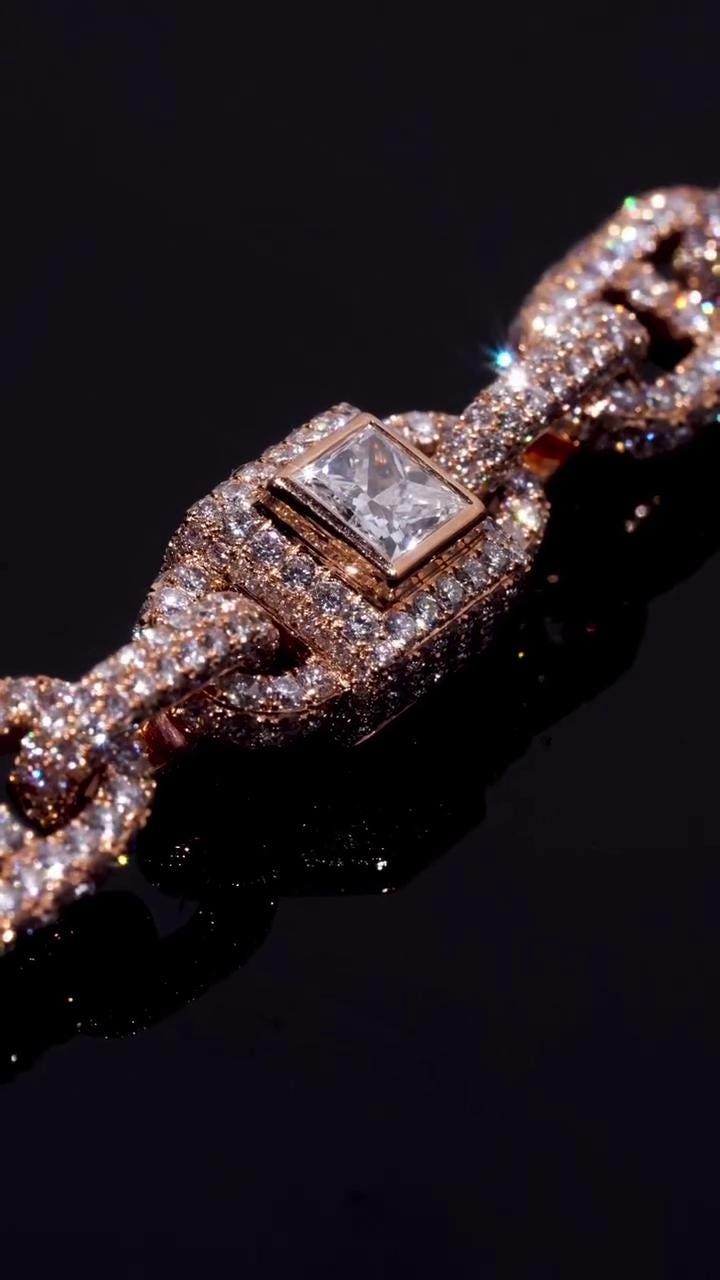 Custom Multi Shape Hermes Link Chain, Over 100ct VVS Diamond Necklace, Unique Hip Hop Jewelry, Iced Out Statement Chain