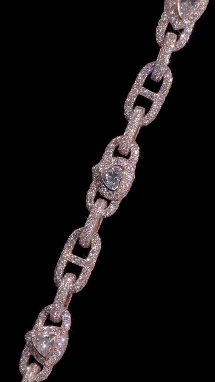 Custom Multi Shape Hermes Link Chain, Over 100ct VVS Diamond Necklace, Unique Hip Hop Jewelry, Iced Out Statement Chain