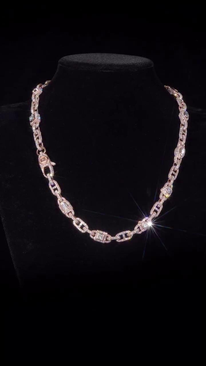 Custom Multi Shape Hermes Link Chain, Over 100ct VVS Diamond Necklace, Unique Hip Hop Jewelry, Iced Out Statement Chain