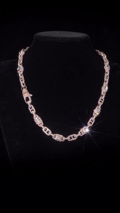 Custom Multi Shape Hermes Link Chain, Over 100ct VVS Diamond Necklace, Unique Hip Hop Jewelry, Iced Out Statement Chain
