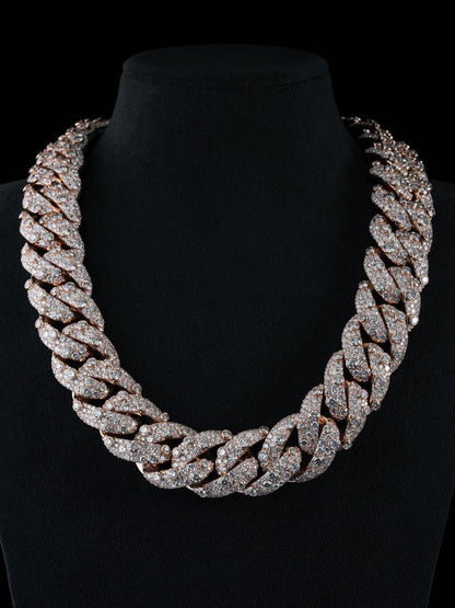26mm Iced Out Cuban Link Chain, Scattered Raised Mosaic Bezel Set, VVS Moissanite Hip Hop Necklace, 925 Sterling Silver, Rapper Jewelry
