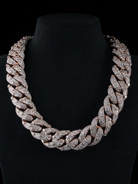 26mm Iced Out Cuban Link Chain, Scattered Raised Mosaic Bezel Set, VVS Moissanite Hip Hop Necklace, 925 Sterling Silver, Rapper Jewelry