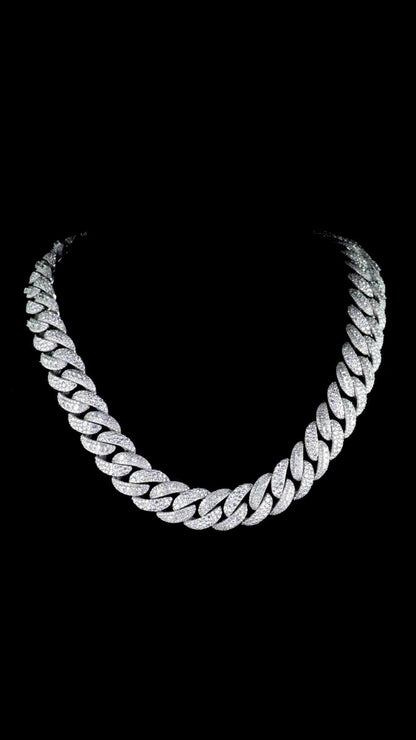 20mm VVS1 Moissanite Cuban Link Chain, 16–30 Inch, 925 Sterling Silver, Rhodium Plated, Iced Out Necklace with Custom Lock
