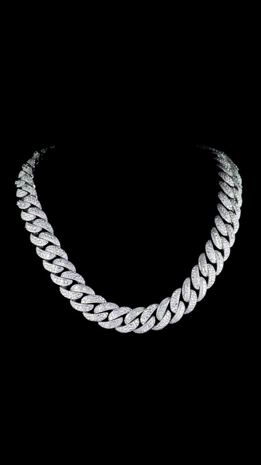 20mm VVS1 Moissanite Cuban Link Chain, 16–30 Inch, 925 Sterling Silver, Rhodium Plated, Iced Out Necklace with Custom Lock