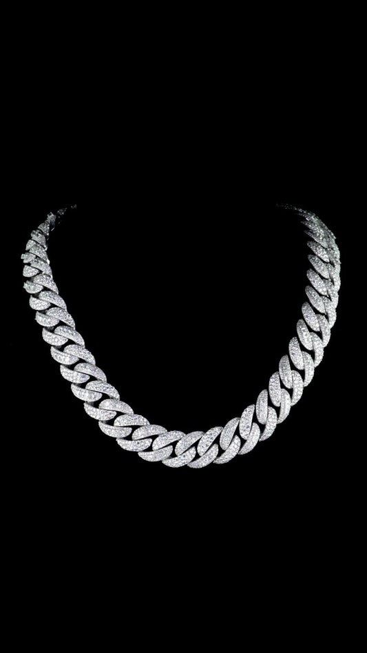 20mm VVS1 Moissanite Cuban Link Chain, 16–30 Inch, 925 Sterling Silver, Rhodium Plated, Iced Out Necklace with Custom Lock