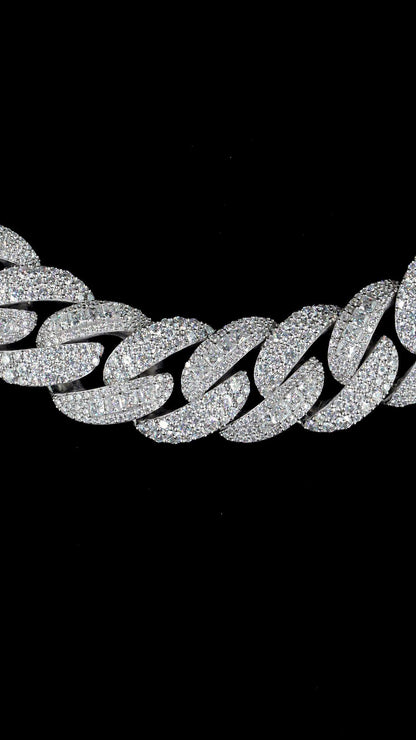 20mm VVS1 Moissanite Cuban Link Chain, 16–30 Inch, 925 Sterling Silver, Rhodium Plated, Iced Out Necklace with Custom Lock