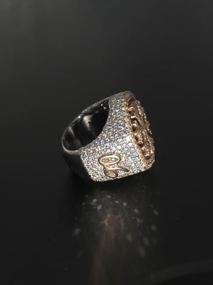 Custom Snowflake Iced-Out Ring – VVS Moissanite Hip Hop Ring in 925 Silver with Rose Gold Rhodium Plating – Men's Statement Bling Jewelry