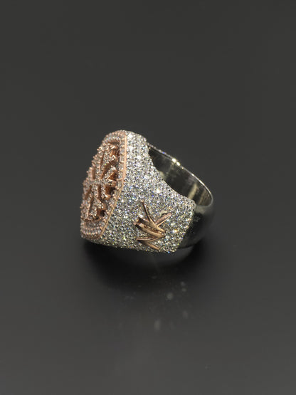 Custom Snowflake Iced-Out Ring – VVS Moissanite Hip Hop Ring in 925 Silver with Rose Gold Rhodium Plating – Men's Statement Bling Jewelry