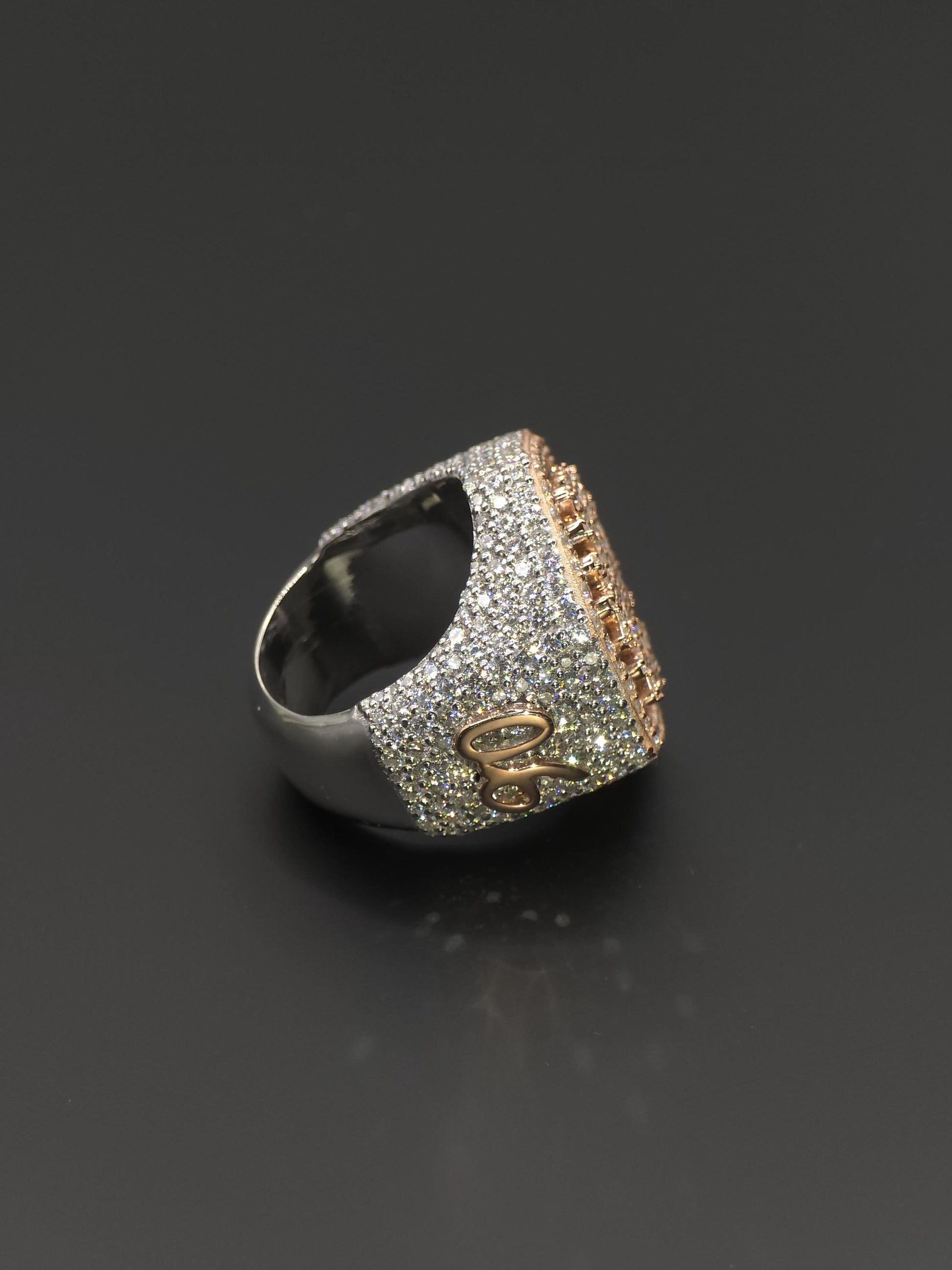 Custom Snowflake Iced-Out Ring – VVS Moissanite Hip Hop Ring in 925 Silver with Rose Gold Rhodium Plating – Men's Statement Bling Jewelry