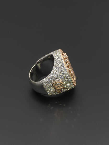 Custom Snowflake Iced-Out Ring – VVS Moissanite Hip Hop Ring in 925 Silver with Rose Gold Rhodium Plating – Men's Statement Bling Jewelry