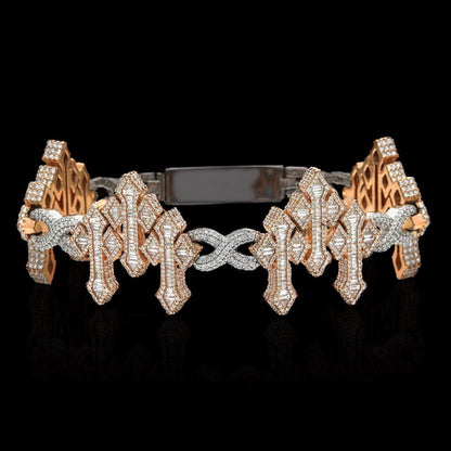 VVS1 Diamond Cross Link Bracelet, VVS1 Quality Baguette Moissanite Diamond, Pass Diamond Tester, Heavy Quality 925 Sterling Silver/Solid 10k