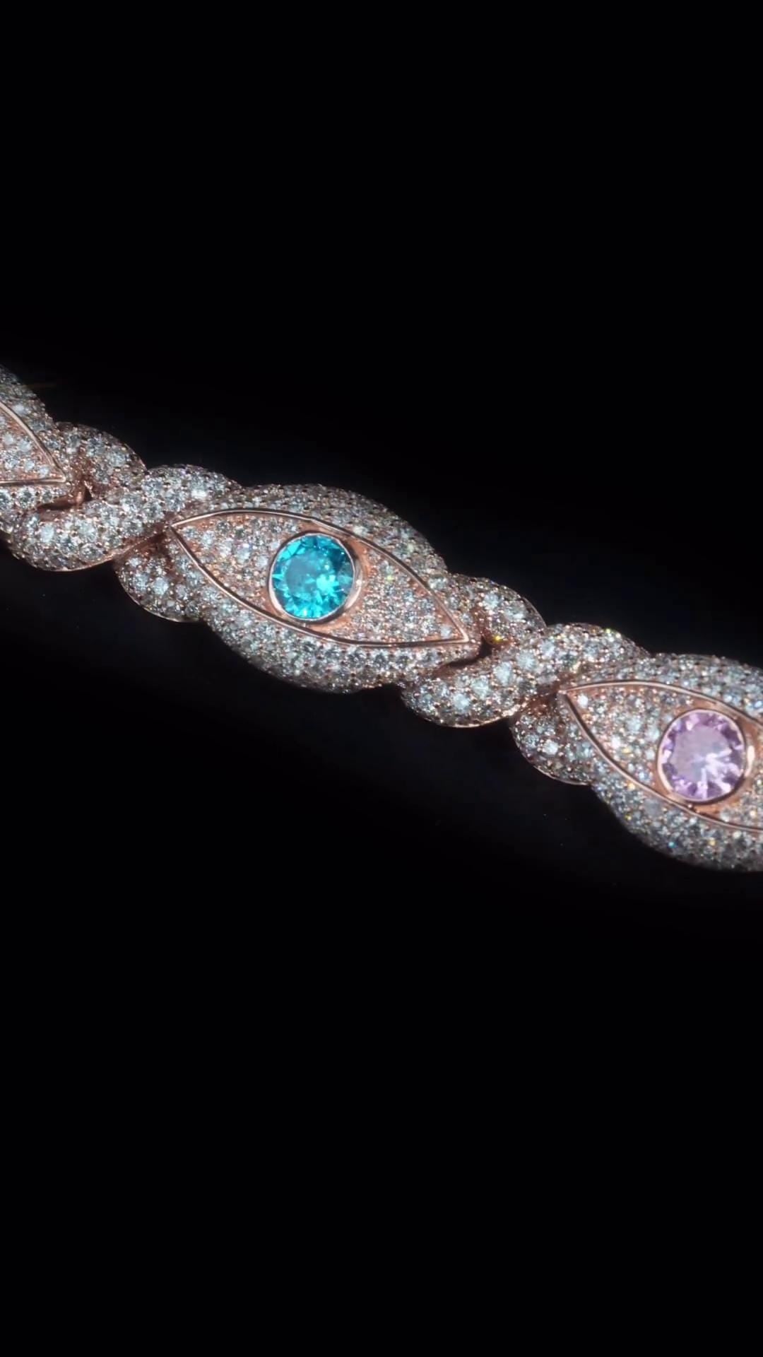 12mm Evil Eye Bracelet VVS Moissanite & Colored CZ, Iced Out Hip Hop Jewelry, Solid 10K Gold / 925 Silver, 6–9 Inch Length