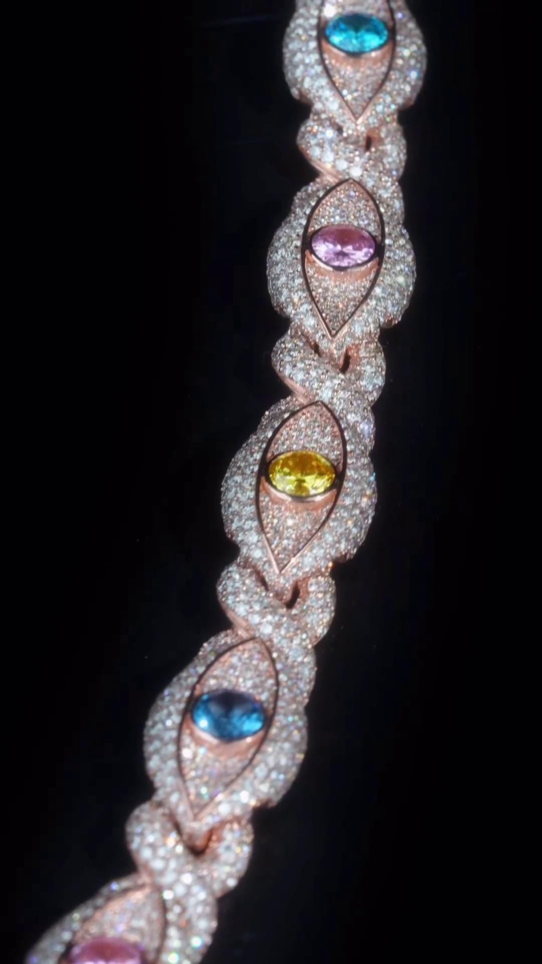 12mm Evil Eye Bracelet VVS Moissanite & Colored CZ, Iced Out Hip Hop Jewelry, Solid 10K Gold / 925 Silver, 6–9 Inch Length