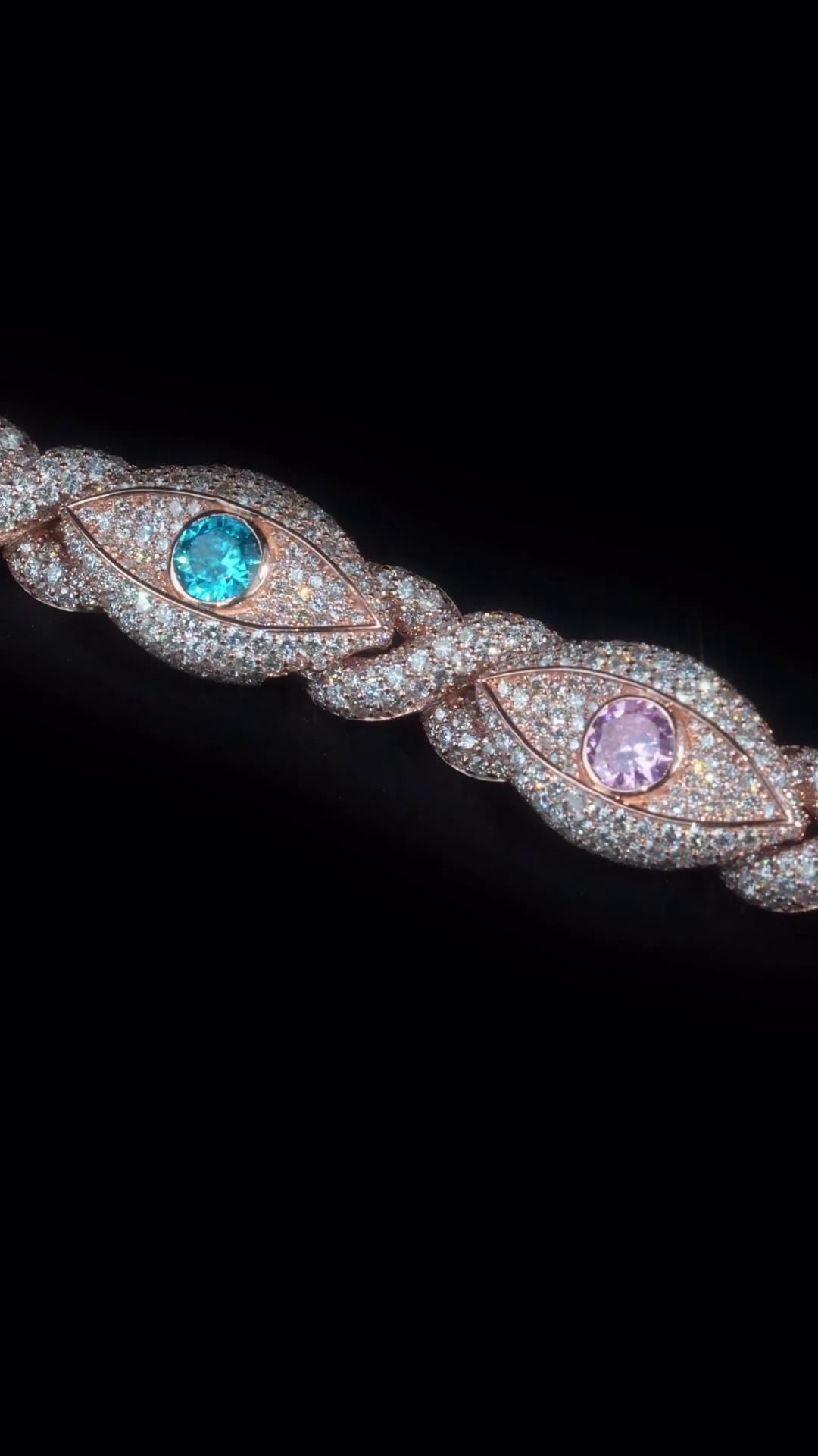 12mm Evil Eye Bracelet VVS Moissanite & Colored CZ, Iced Out Hip Hop Jewelry, Solid 10K Gold / 925 Silver, 6–9 Inch Length