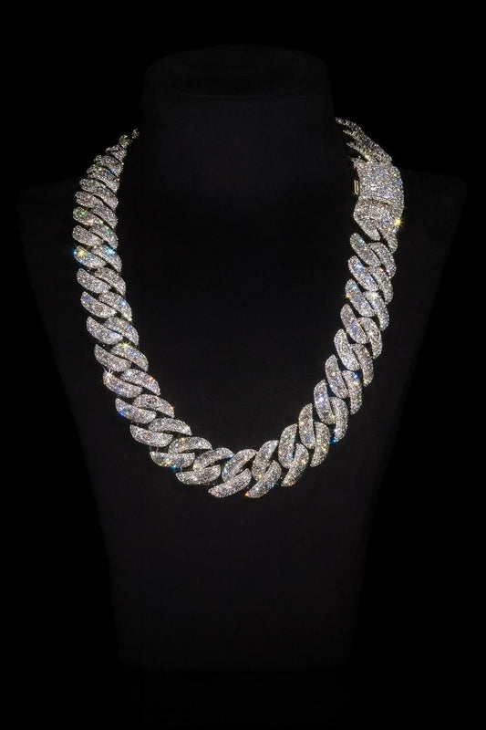 20mm VVS Moissanite Cuban Link Chain | Rhodium Plated 925 Silver | Eye Links & Mosaic Lock | Pass Diamond Tester | Hip Hop Jewelry