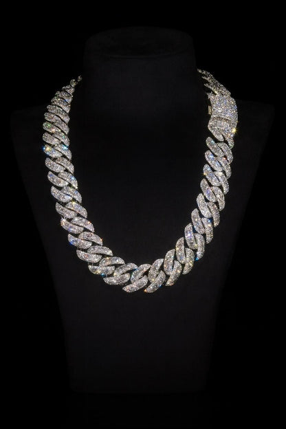 20mm VVS Moissanite Cuban Link Chain | Rhodium Plated 925 Silver | Eye Links & Mosaic Lock | Pass Diamond Tester | Hip Hop Jewelry