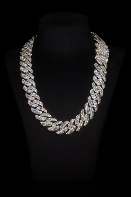 20mm VVS Moissanite Cuban Link Chain | Rhodium Plated 925 Silver | Eye Links & Mosaic Lock | Pass Diamond Tester | Hip Hop Jewelry