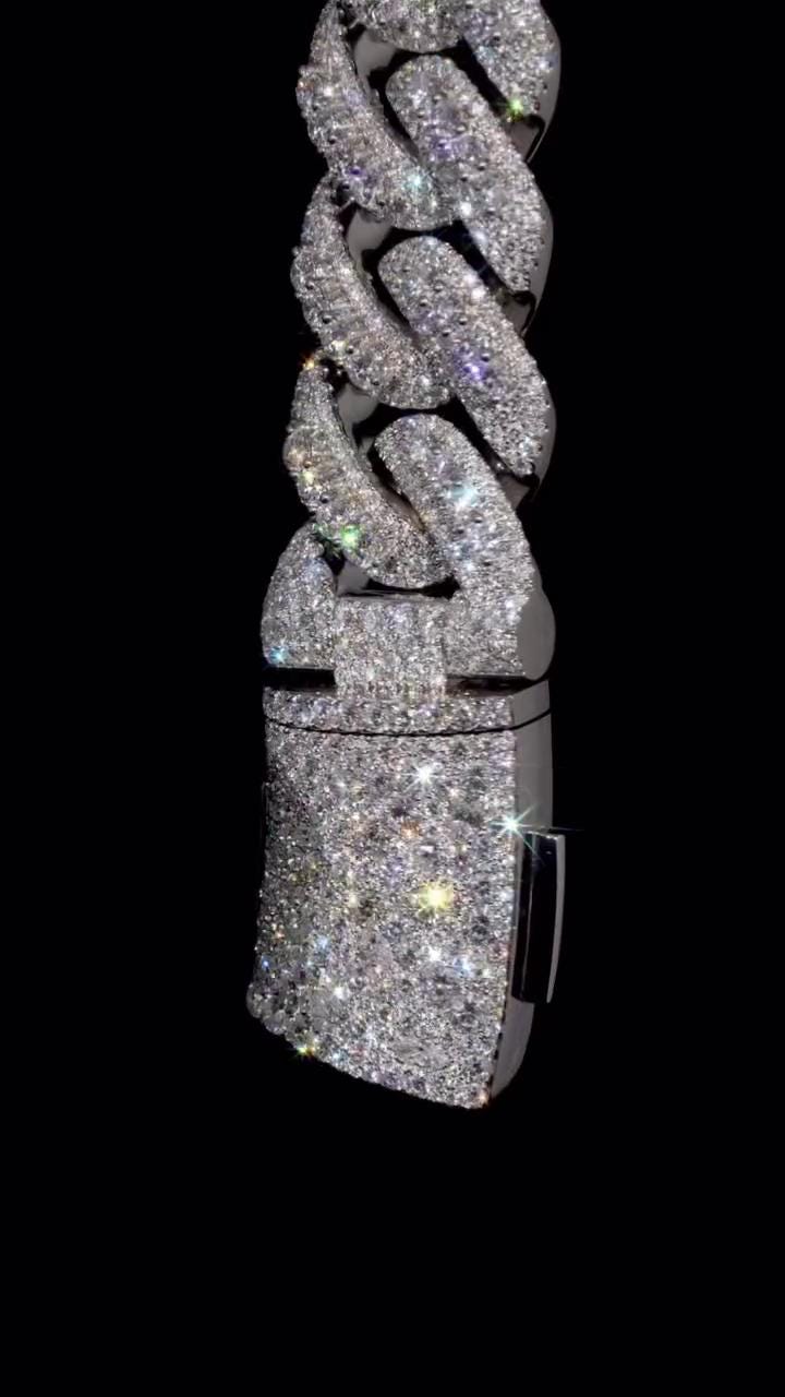 20mm VVS Moissanite Cuban Link Chain | Rhodium Plated 925 Silver | Eye Links & Mosaic Lock | Pass Diamond Tester | Hip Hop Jewelry