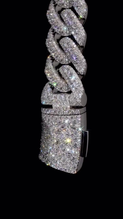 20mm VVS Moissanite Cuban Link Chain | Rhodium Plated 925 Silver | Eye Links & Mosaic Lock | Pass Diamond Tester | Hip Hop Jewelry