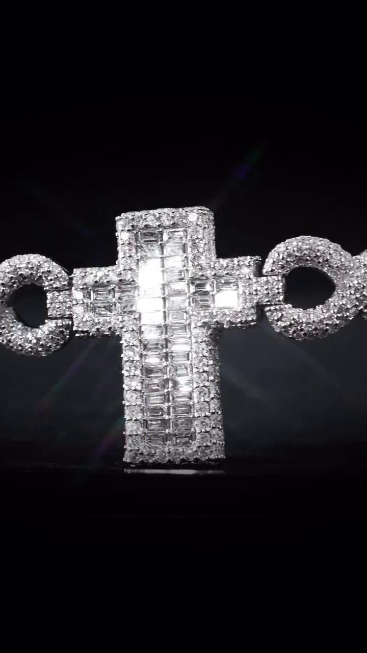 Cross Infinity Moissanite Bracelet, VVS1 Moissanite Passes Diamond Test, 925 Sterling Silver Hip Hop Jewelry, Luxury Bling for Men & Women